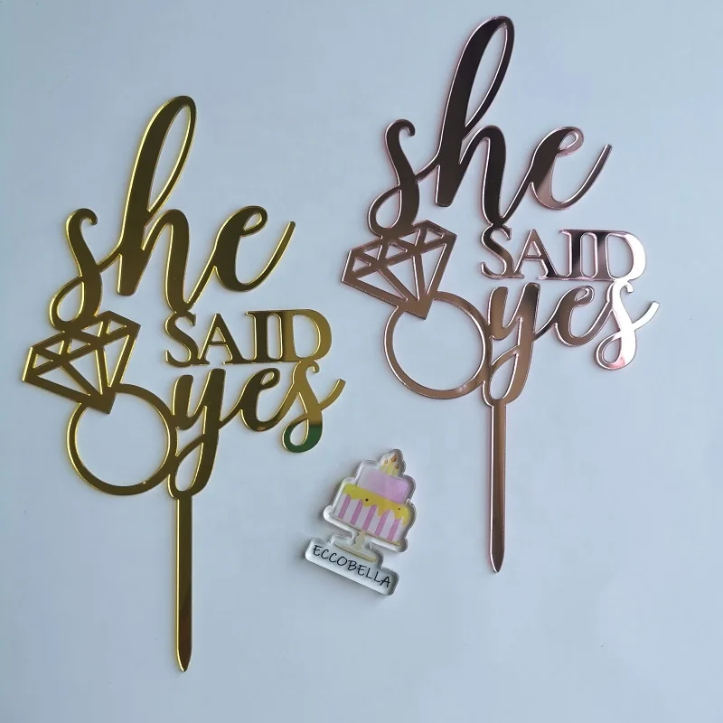 She said yes mirror gold acrylic cake topper for engagement cake decoration party supplies