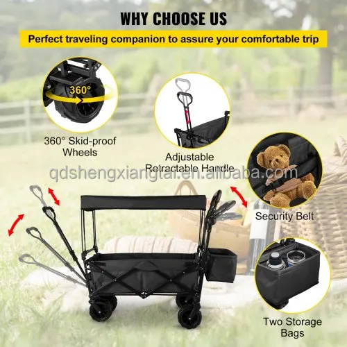 Foldable Trolley Push pull wagon stroller wagon folding wagon with canopy for kids