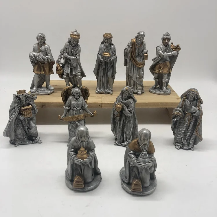 Handpainted Cheap Resin Statue Crib Baby Jesus Figurine Christmas Nativity Set