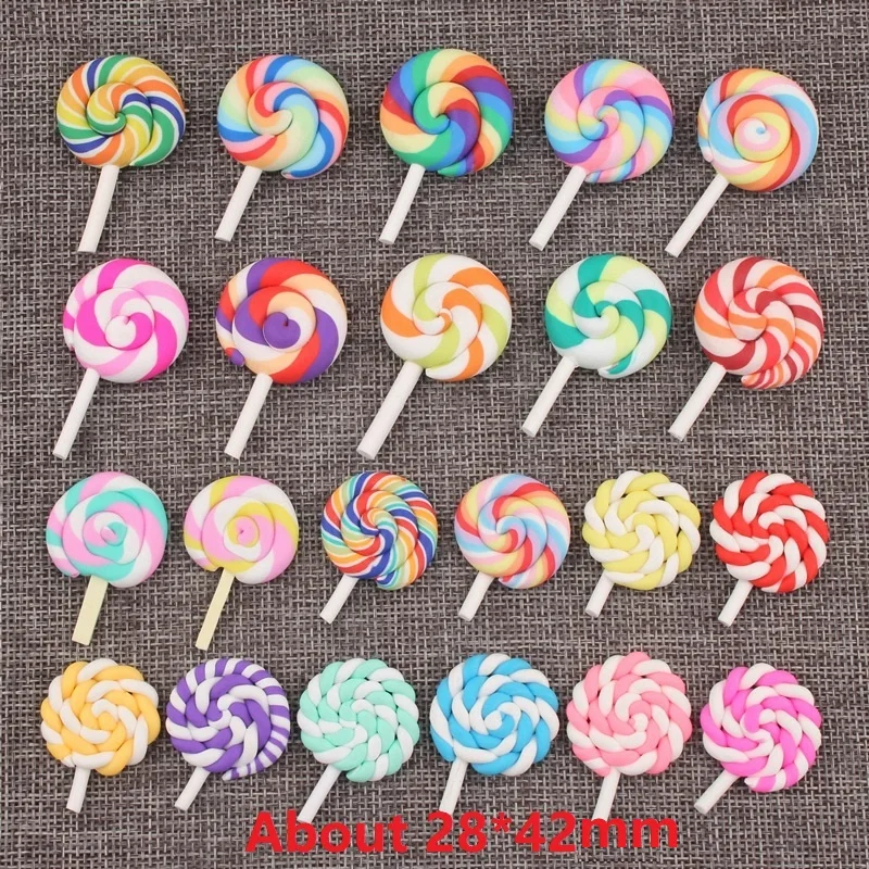 Big Size Rainbow Color Lollipop Resin Cabochon Swirl Sugar Lolly Lollipop Polymer Clay Craft Nail Decoration
