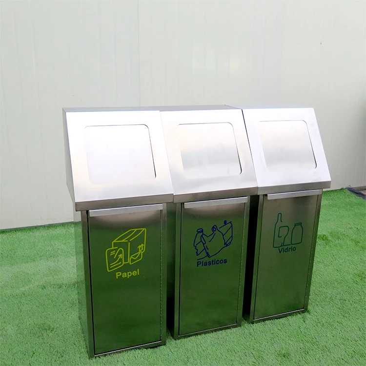 Big Modern Metal Sorting Waste Recycling Bin Stainless Steel Separate Trash Can Large Classified Garbage Bins For Sale