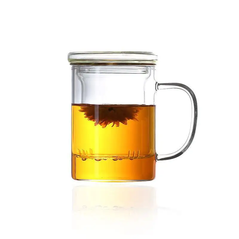 Big Volume 400ml borosilicate glass tea cup with infuser glass tea cup with Stainless Infuser and lid