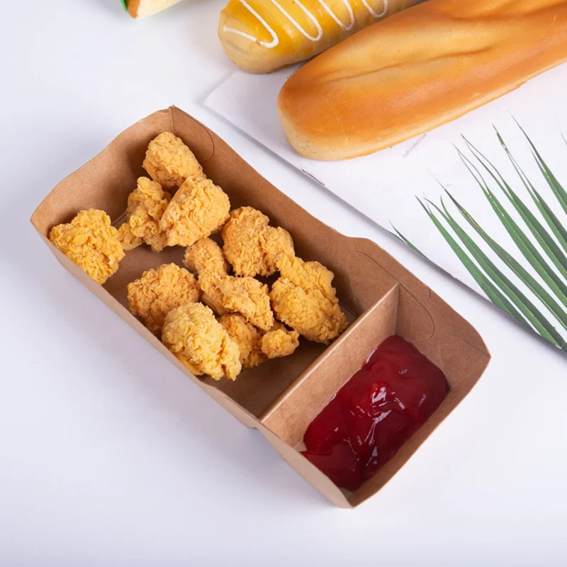 Eco Friendly Kraft Paper French Fries Chicken Nuggets Packaging Waterproof Food Tray Cardboard