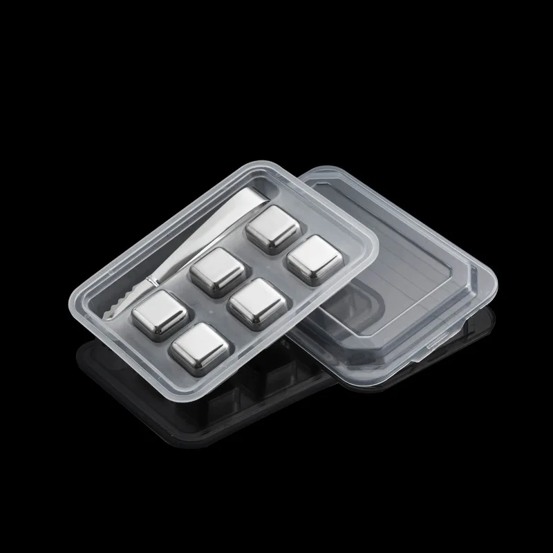 26mm 6pcs Factory Direct customized stainless steel metal cocktail wine tool reusable ice cubes set for wisky