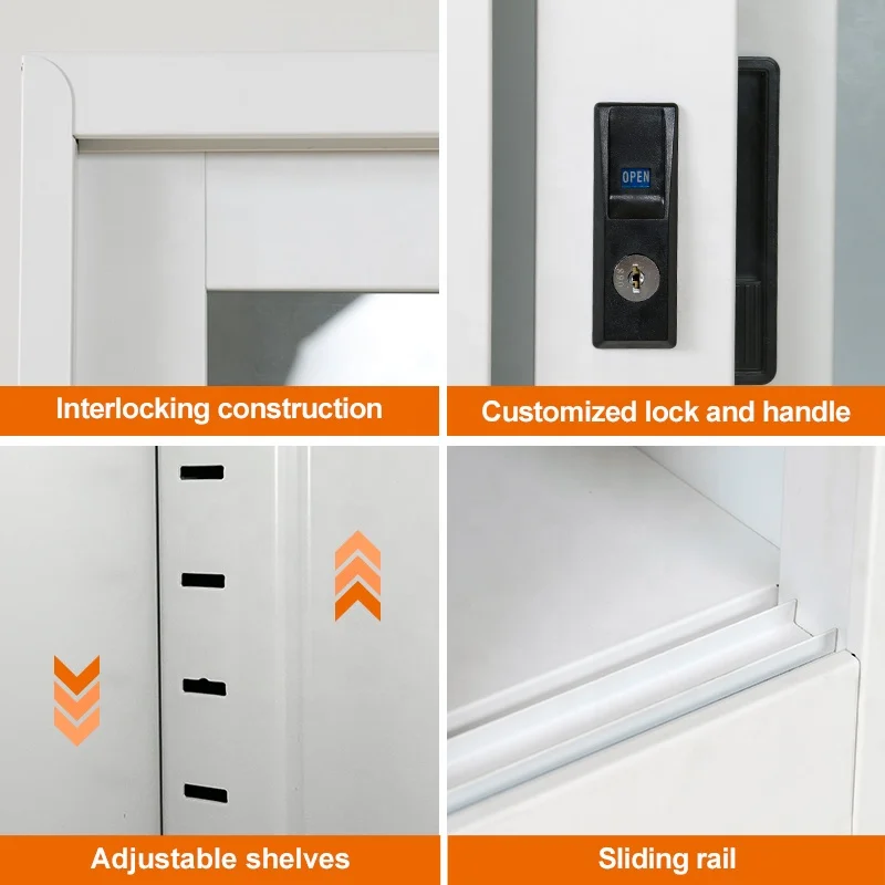 LONGLI OFFICE FURNITURE Full glass sliding door metal office filing cabinet bookcase steel cabinet with adjustable inner shelves