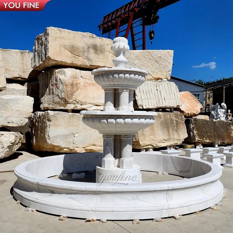 Large Garden Decor Antique Stone Carving White Marble Fountain Round Outdoor