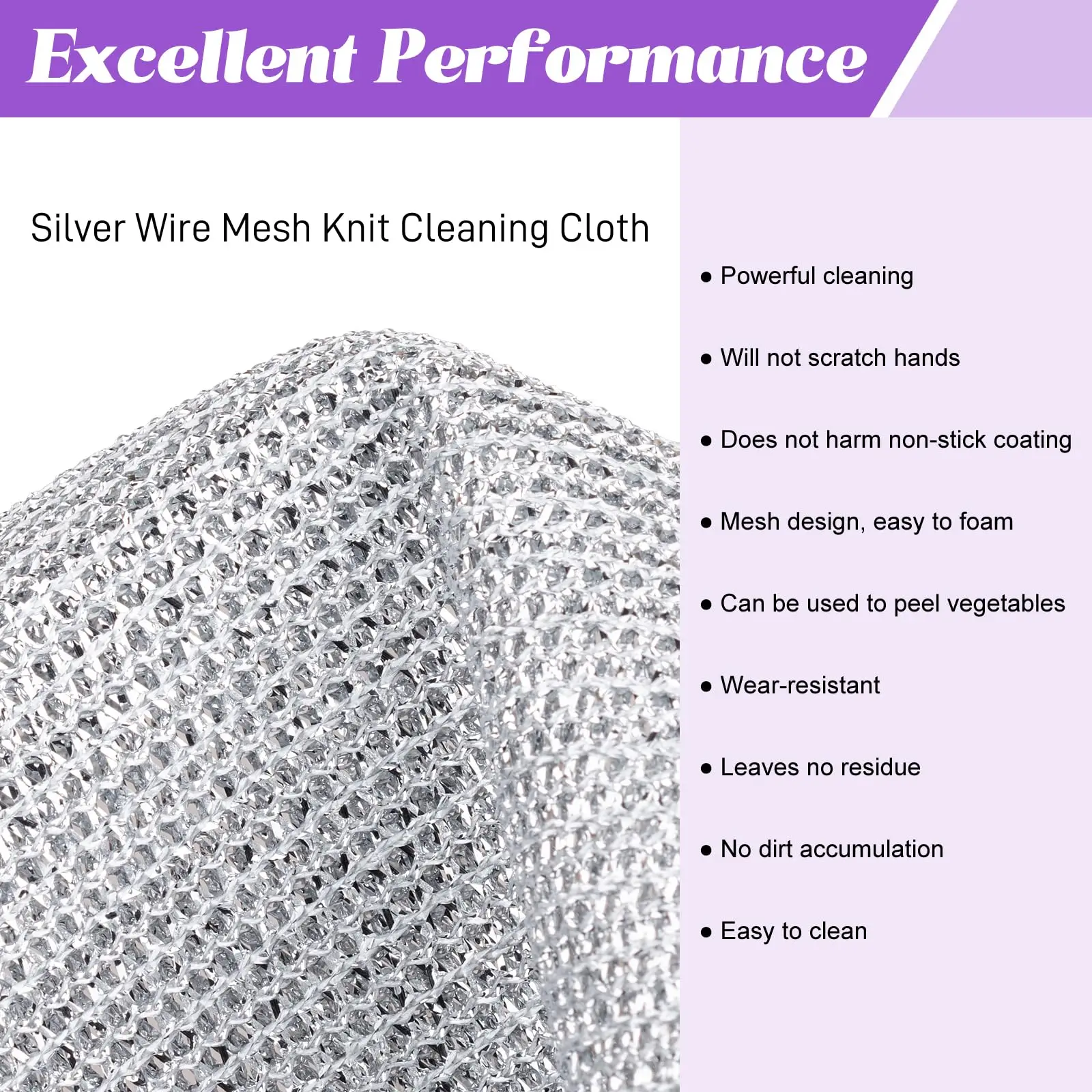 Kitchen Powerful Cleaning Silver Wire Dishwashing Rags Magic Scouring Pads Household Double-Sided Silver Wire Cleaning Cloths