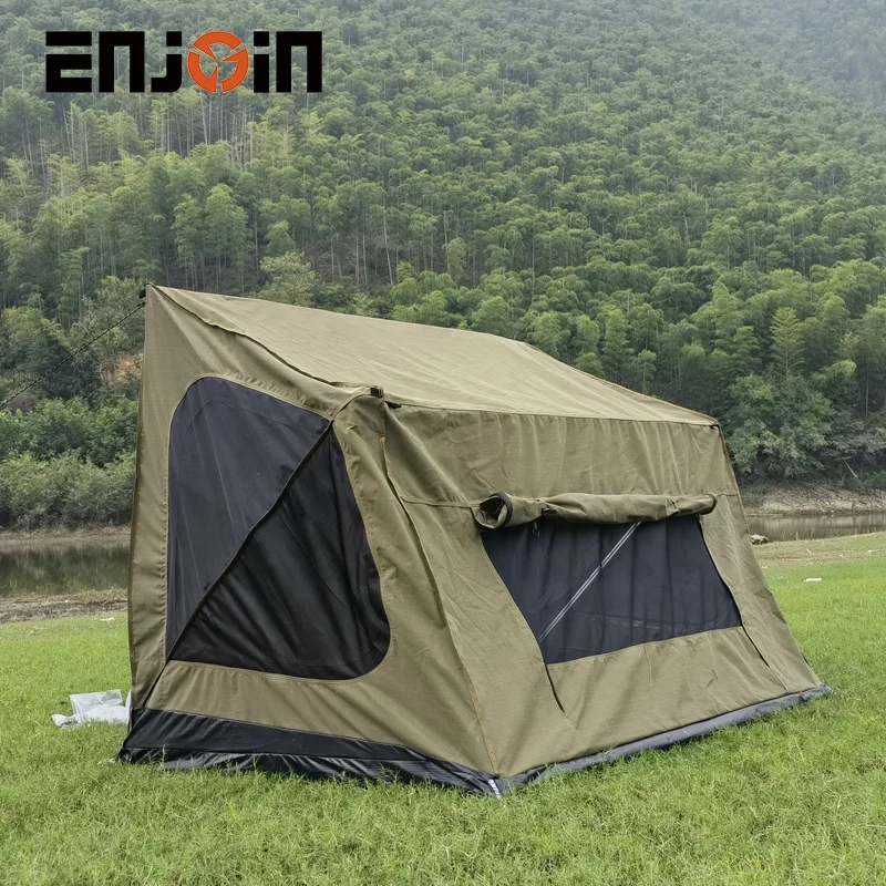 ENJOIN New Model Quick Pitch Tent 4X4 Hunting With Awning Canvas Tent Fabric Stretch OZ Tent