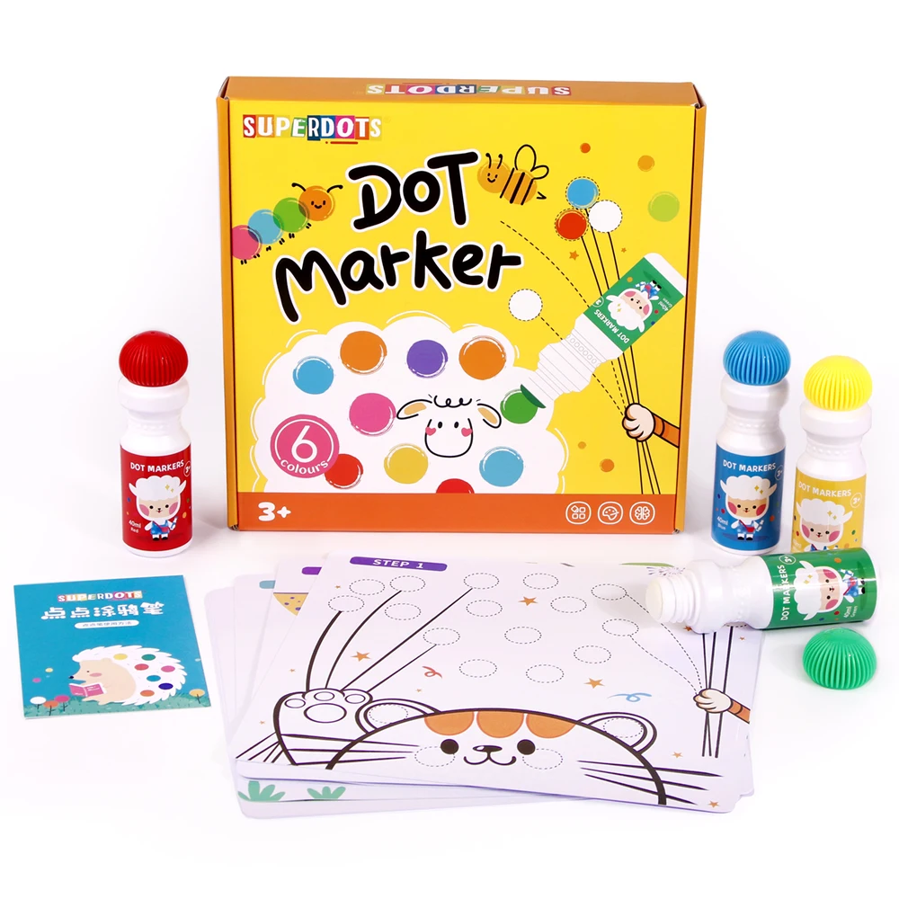 OEM NEW SUPERDOTS 40ml Dot markers washable 6colors art painting kit 18mm tip dab dots doodle line drawing cards easy wash