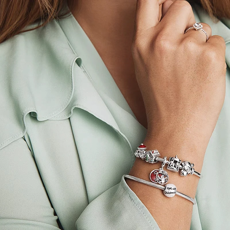 Hot sell 925 Silver  Fashion Christmas Tree Charms Crutch Candy Scavenger  Santa Claus Pendant Fit for pandora Bracelet