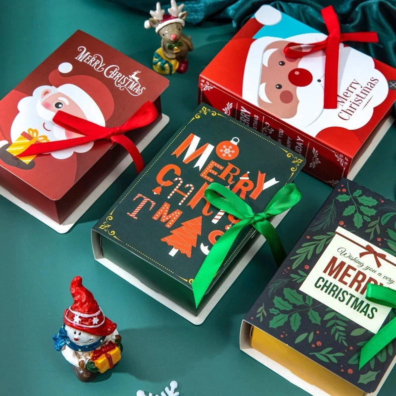 CL038 Book Shape Merry Christmas Candy Boxes Bags Santa Claus Gift Box Party Decoration Supplies Christmas Cookie Box