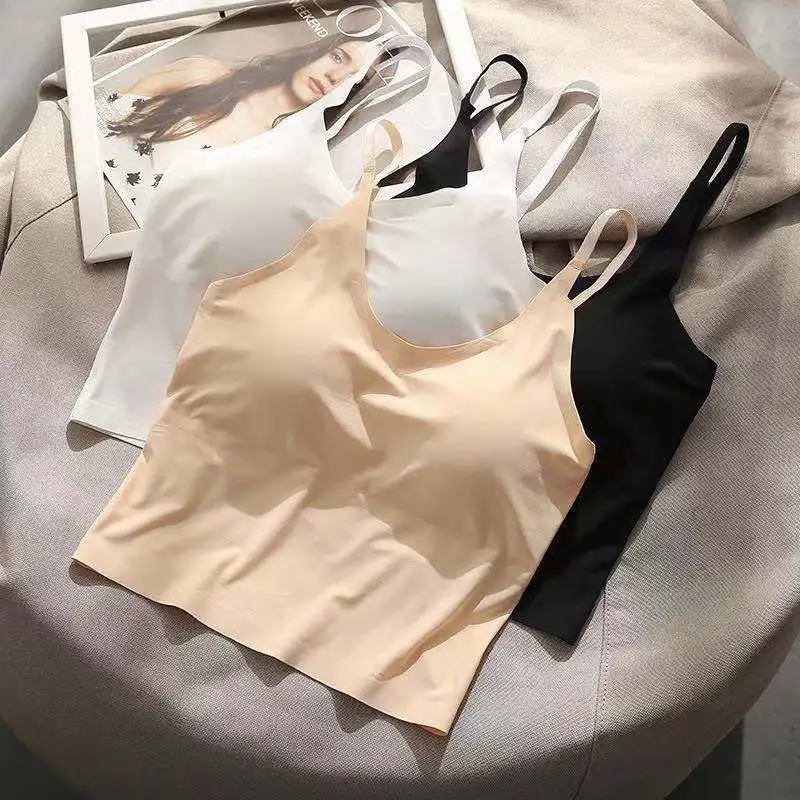 Девушки бесшовный ощущение прохлады ледяной шелк бесшовный топ на бретелях, жилет, кофта на бретельках, застежкой-молнией на спине