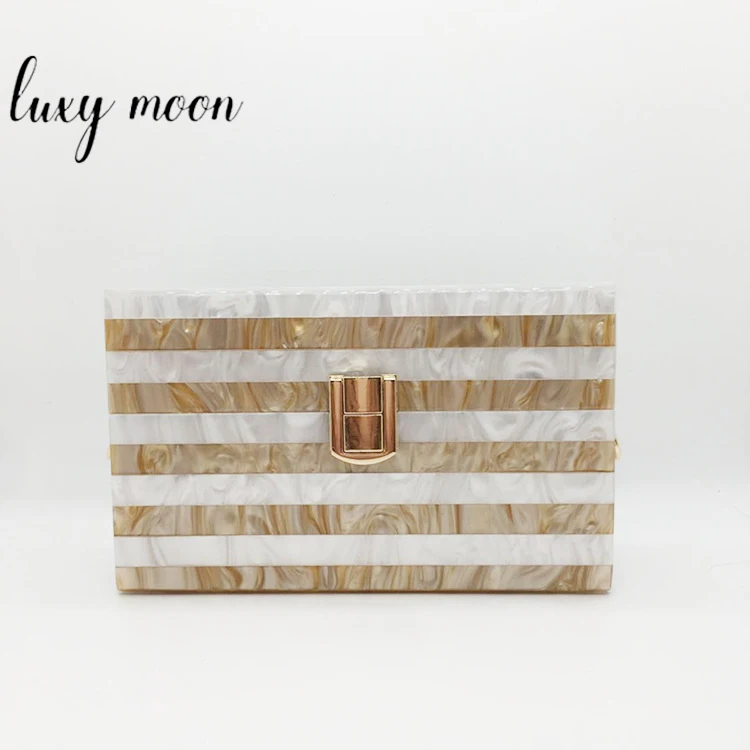 High Quality Rail Middle Rock Acrylic Evening Clutch Bag Golden Wedding Bride Bag Banquet Party Sling Bag For Women FE883