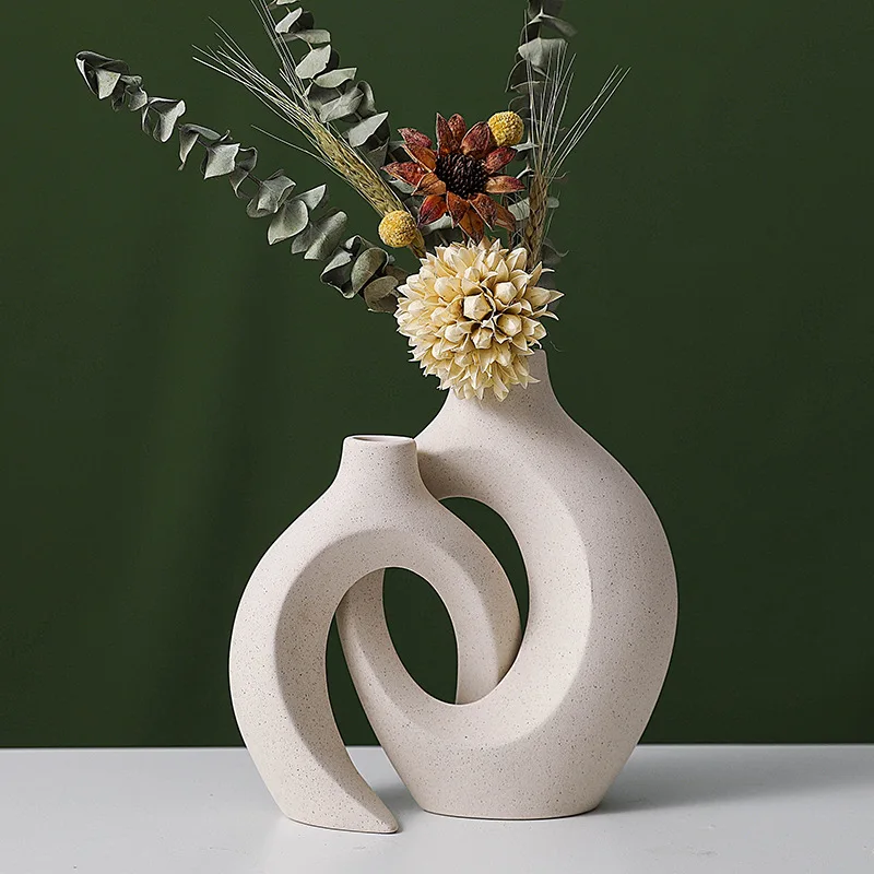Modern Handmade Ceramic Snuggle Shape Vase ins Style Flower Decorative Vase for Home Room Table Decor