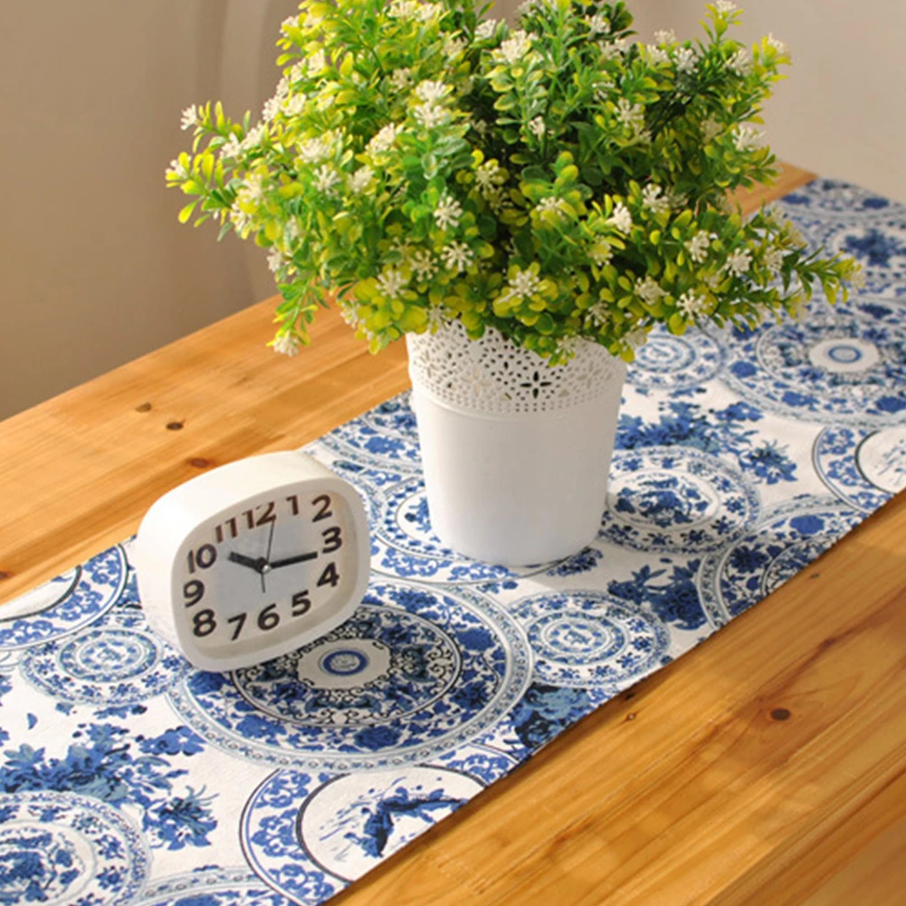 Floral Linen Burlap Table Runner Kitchen Table Runners 30x180cm for Holiday New Year Party Table Decorations Flowers