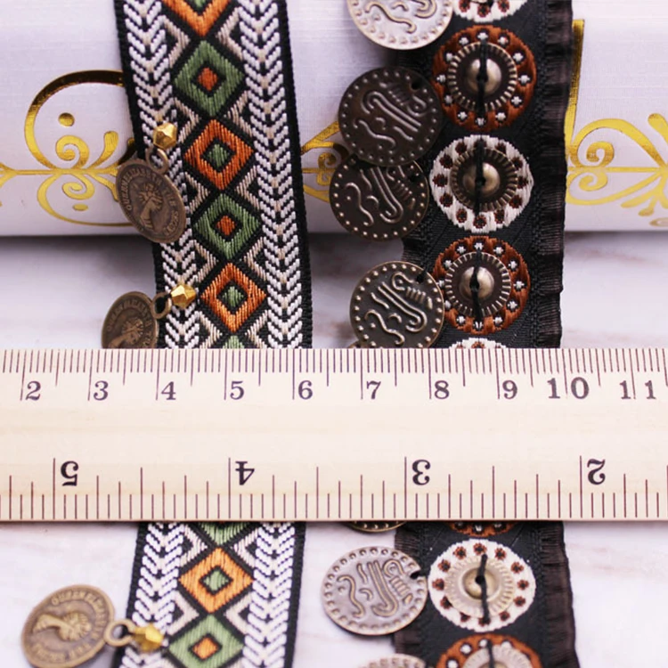Hot Sale Retro Copper Handmade Nail Beads Ribbon National Style Ancient Costume Lace DIY Clothing Accessories Lace Ribbon