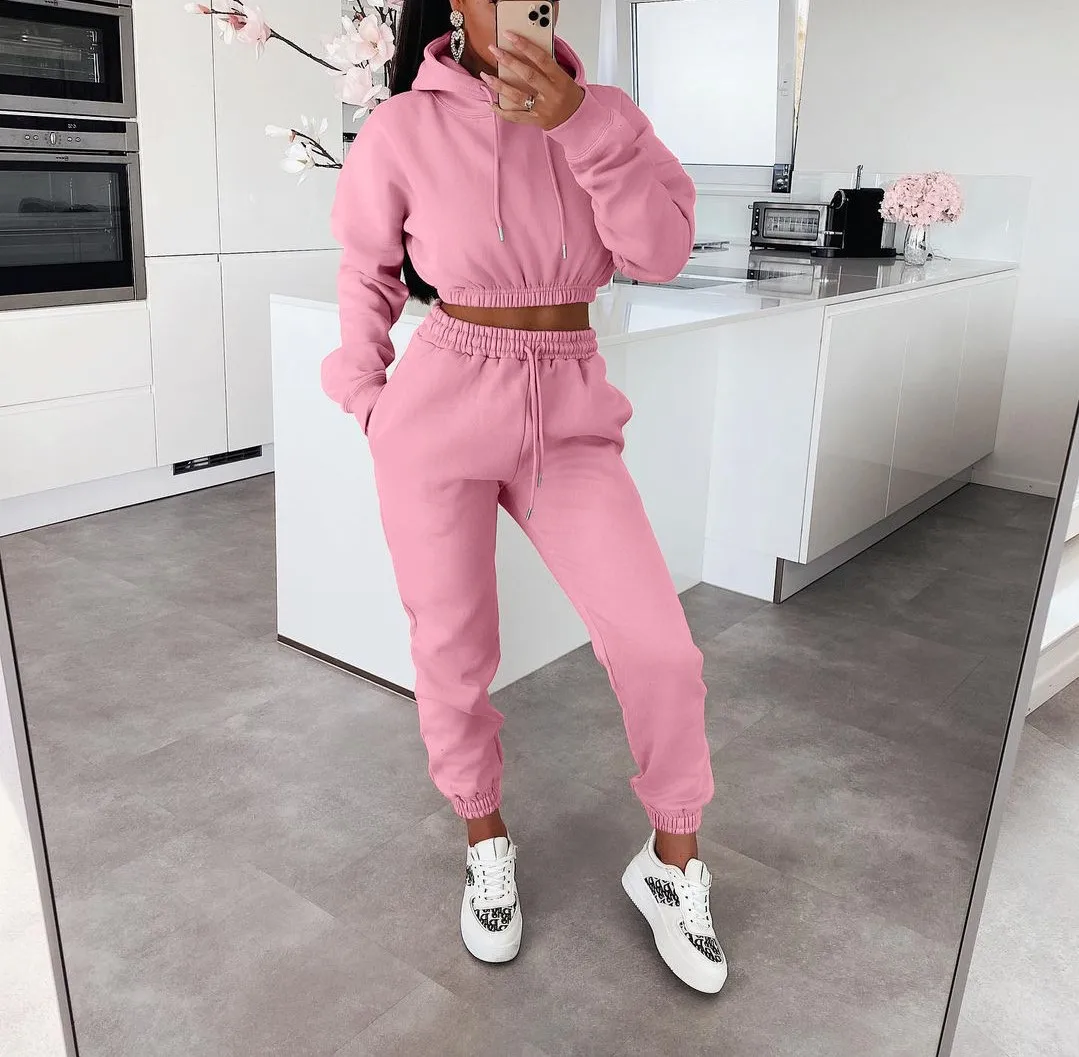 Sweat pants and hoodie set for Women Set 2 Piece Tracksuits Outfits Sexy Long Sleeve Crop Hoodie Jogger pants Matching Sets