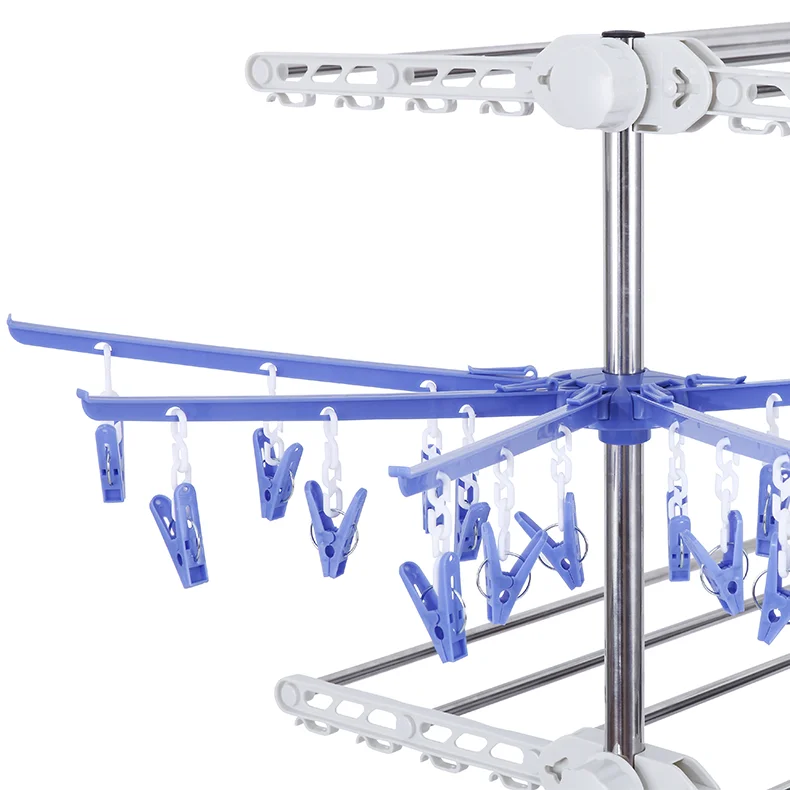 Luxury half foldable wings 3 tiers clothes drying rack with wheels space saving