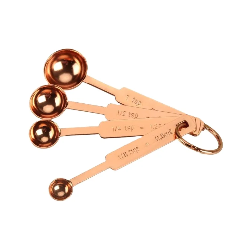 4 Piece Copper Plated Measuring Spoon Set Rose Gold Smidgen Baking Measuring Coffee Powder Tools