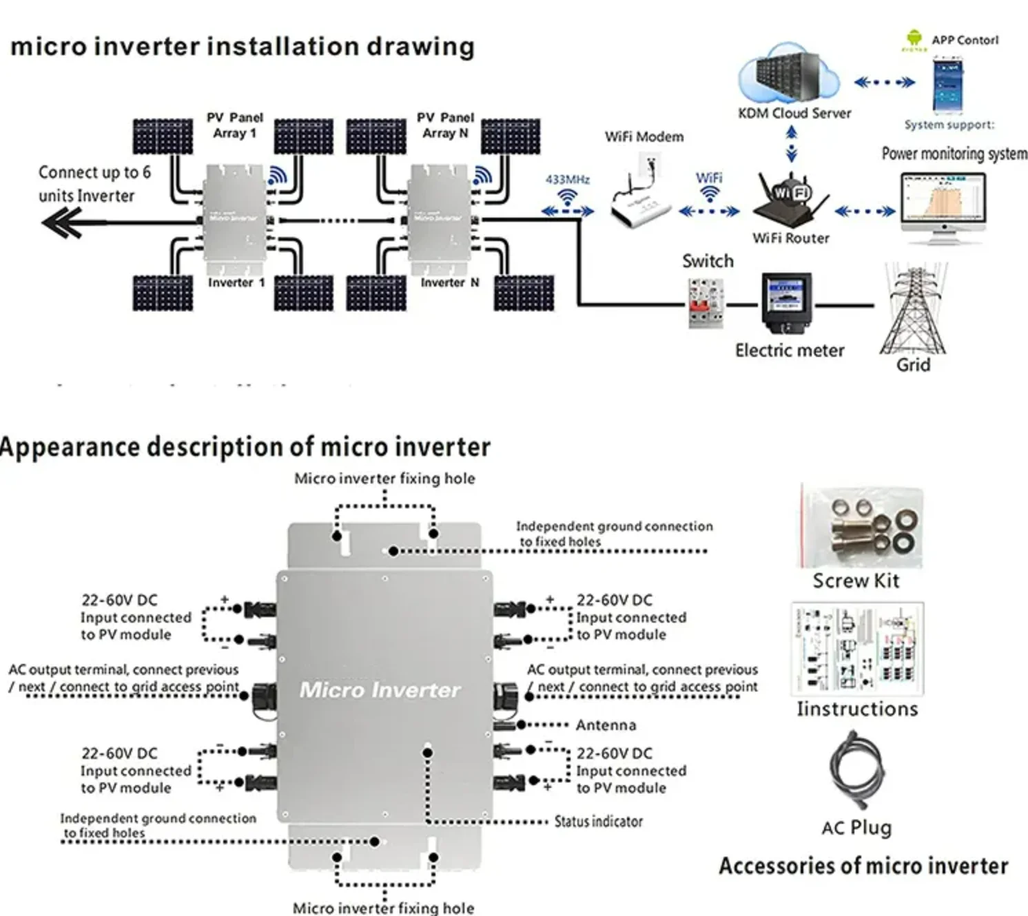 Highfly Smart 2000w Monitoring 5mm Solar Panel Power System On Grid Tie Mppt Solar Micro Inverter