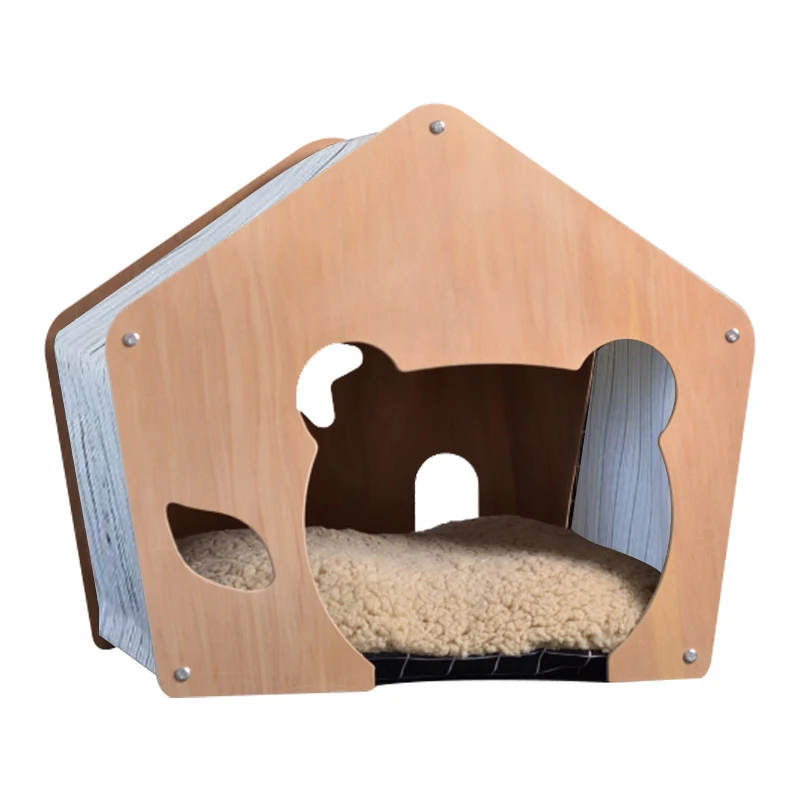 Relaxlines Custom Home Style Funny Personalise Pet Bed With Cute Window Pet Cat Dog House With Wood Material