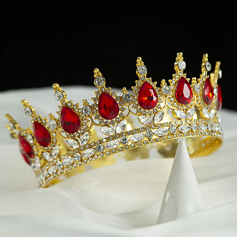 High quality bridal round Large crown for girl baroque wedding Tiaras Vintage European colorful crystal queen bouquet decoration