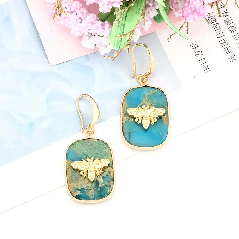 Factory Offer Gemstone Dangle Earring Fashion Trendy Jewelry Bee Charm Gem Stone Earring