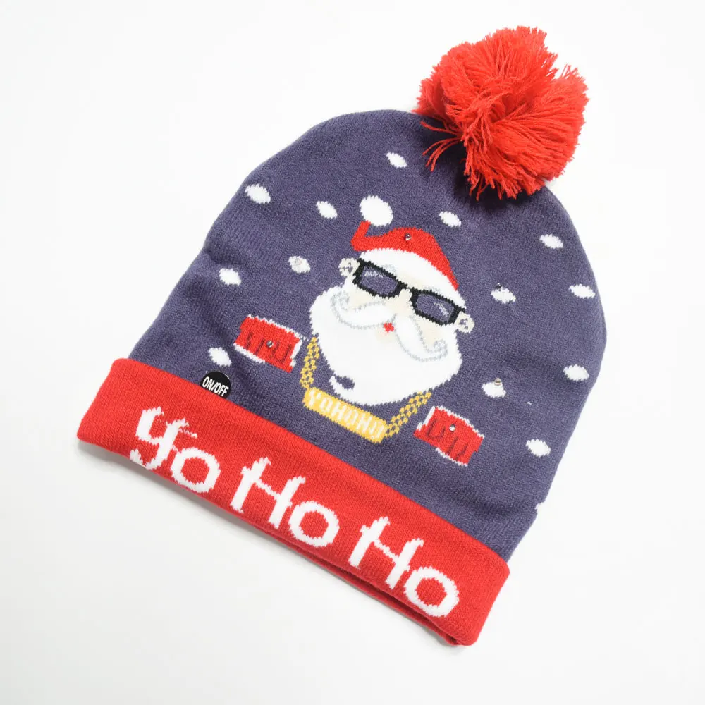 Christmas Outdoor Decorations Supplies Novelty Lighting Light Up Hat Beanie Thick Plush Knitted Glowing Led Long Hats