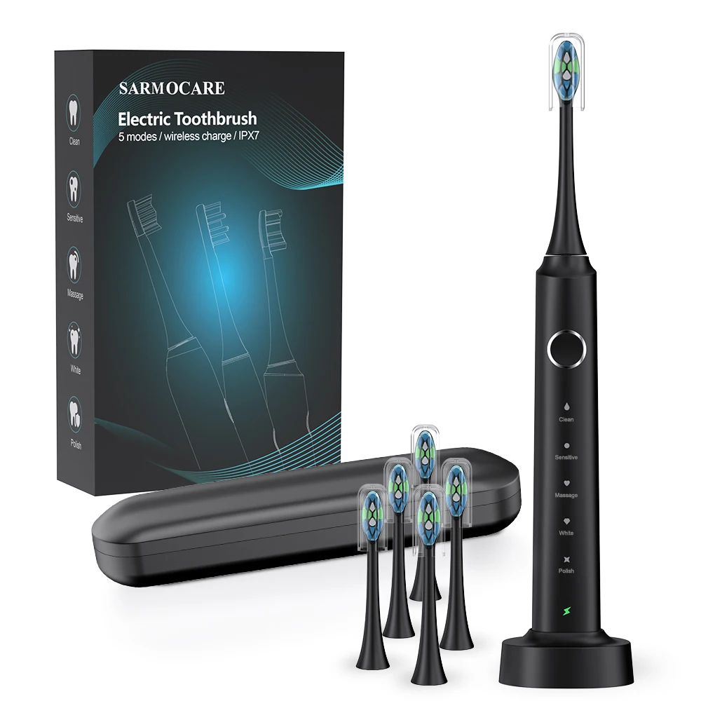 2024 New Premium Sound Wave toothbrush sonic electric toothbrushes 6pcs heads wireless charging with Travel Case