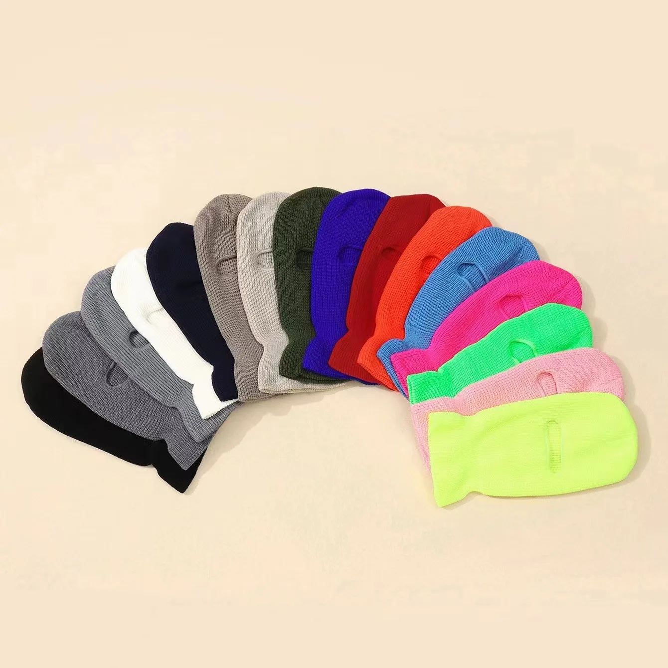Wholesale custom windproof winter warm one hole ski mask knit hat unisex solid acrylic cycling full face mask Balaclavas hat
