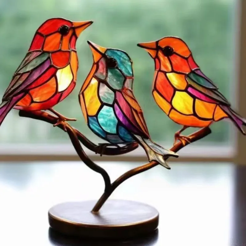 Hot Selling Metal Handicrafts Bird Home Ornaments Flat Creative Color Bird Decoration Iron Animal Stained Birds Decor