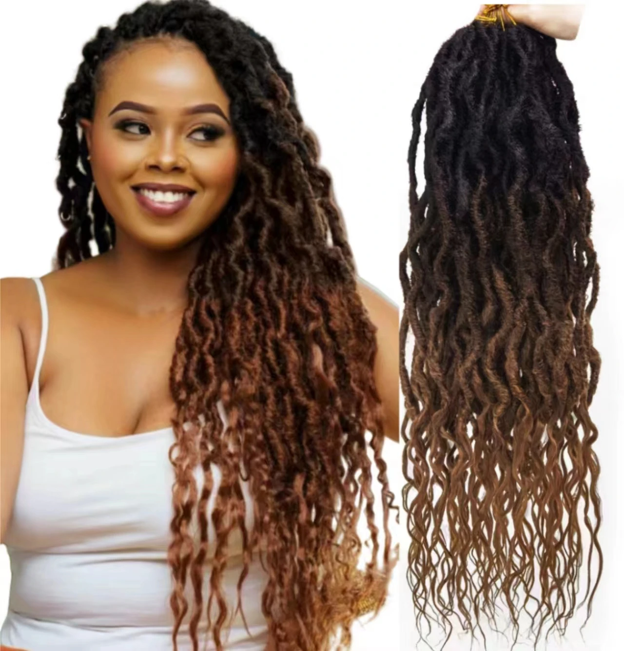 thetiFaux Locs Crochet Hair Curly New Goddess Locs Wavy Braiding Hair Pre-Looped Dreadlocks Sync Braids Extensions For Women