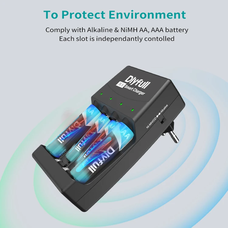 4 Slots Smart Wall Charger Alkaline NiMH NiCd AA AAA Battery Charger for LR03 LR6 Rechargeable and Primary AA AAA Batteries
