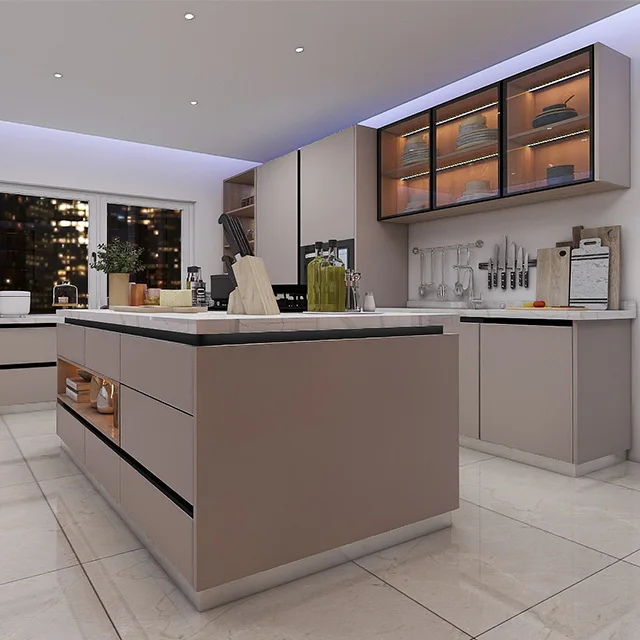 Custom Metal Kitchen Cabinets Modular Full Kitchen Design Gray smart Kitchen Cabinet Set