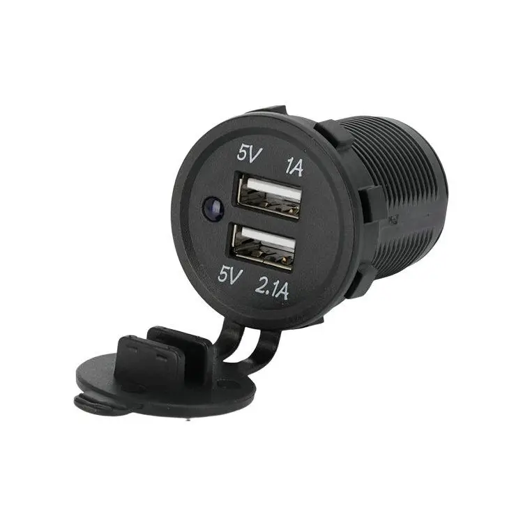 12V/24V Car Boat Marine Motorcycle Dual USB Charger Socket Power Outlet 1A &2.1A (3.1A) for RV Truck Camper Vehicles