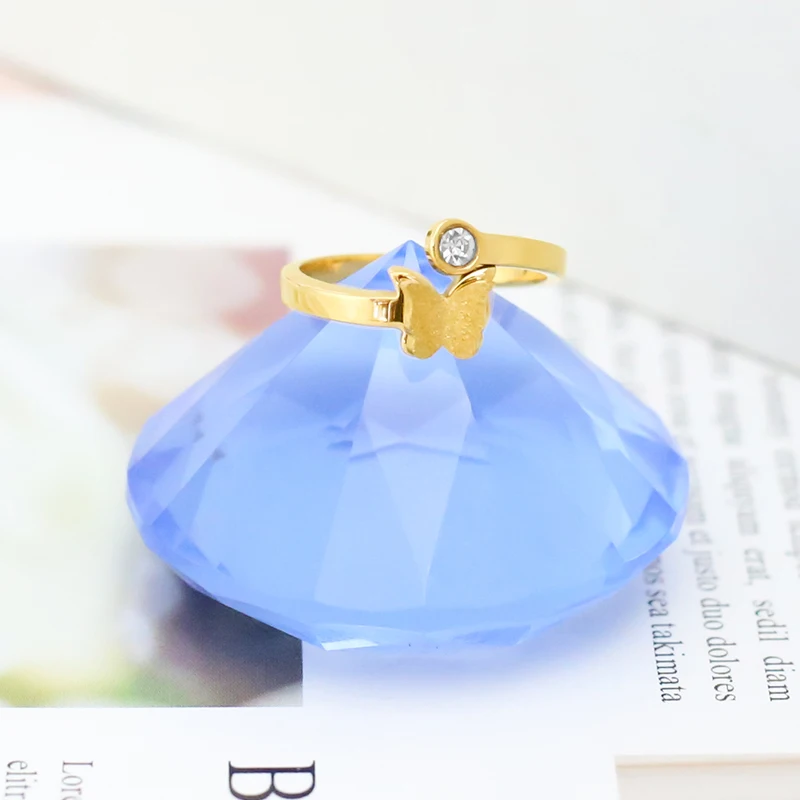 Diamond Rings Wholesale High Quality Butterfly for Women Romantic Stainless Steel Gemstone Rings Engagement Ring 18mm 2g 2pcs