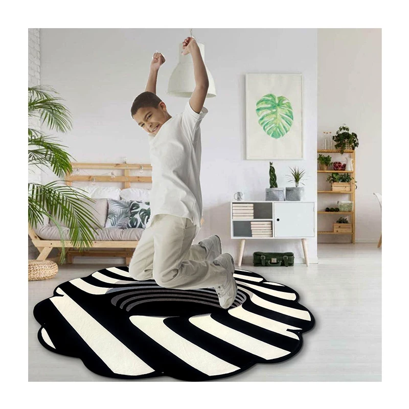 Creative Irregular Shaped Fun Sensation of Falling Area Rugs Vortex Rug 3D Visual Optical Floor Mat