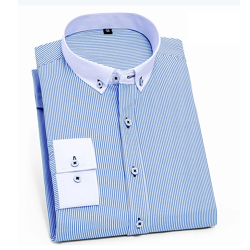 Classic casual  Double  collar botton down shirt men fitted dress shirt