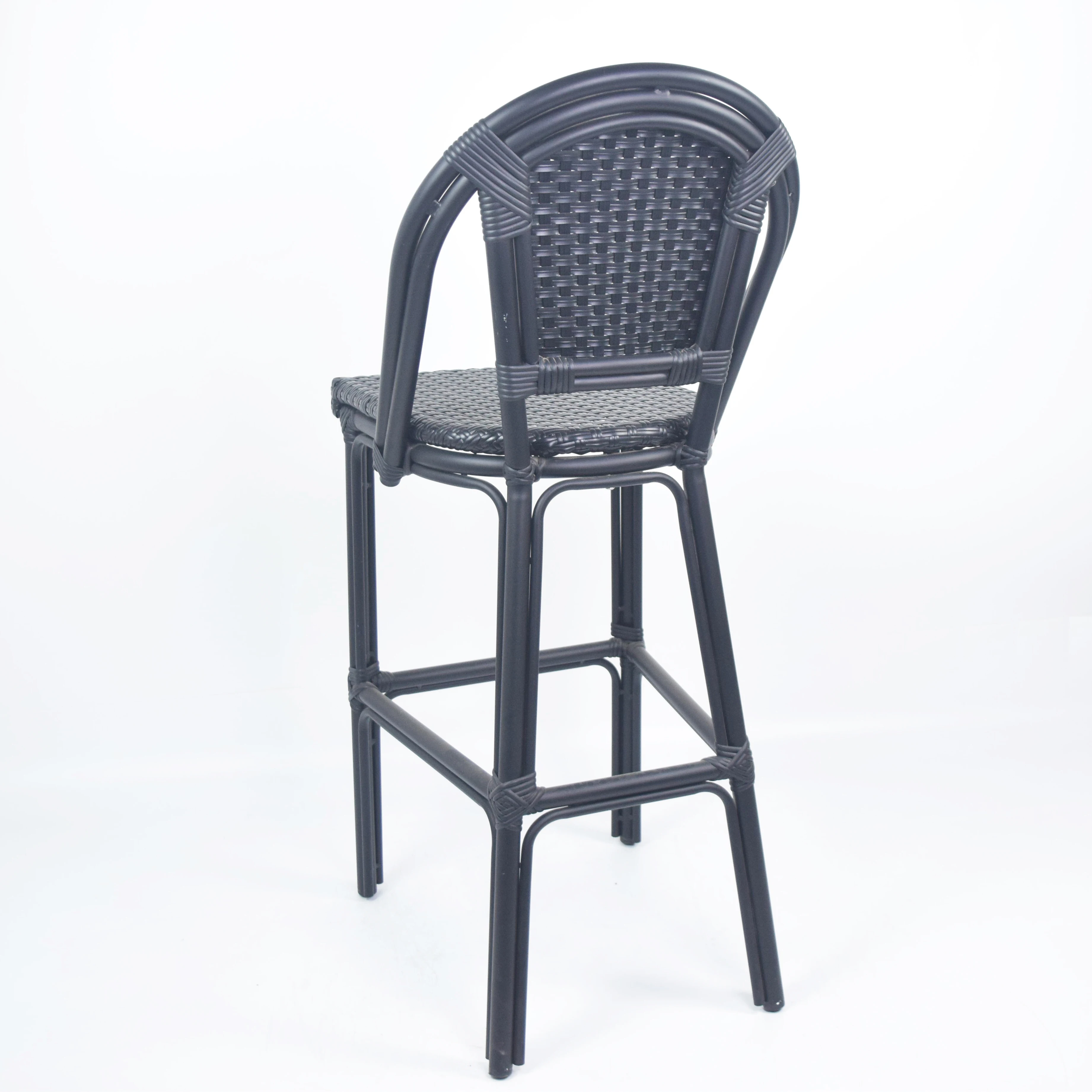 High Aluminum Rattan Counter Bar Stool Outdoor French Bistro Wicker Design for Indoor Outdoor  Use in Laundry Apartment Hall Gym