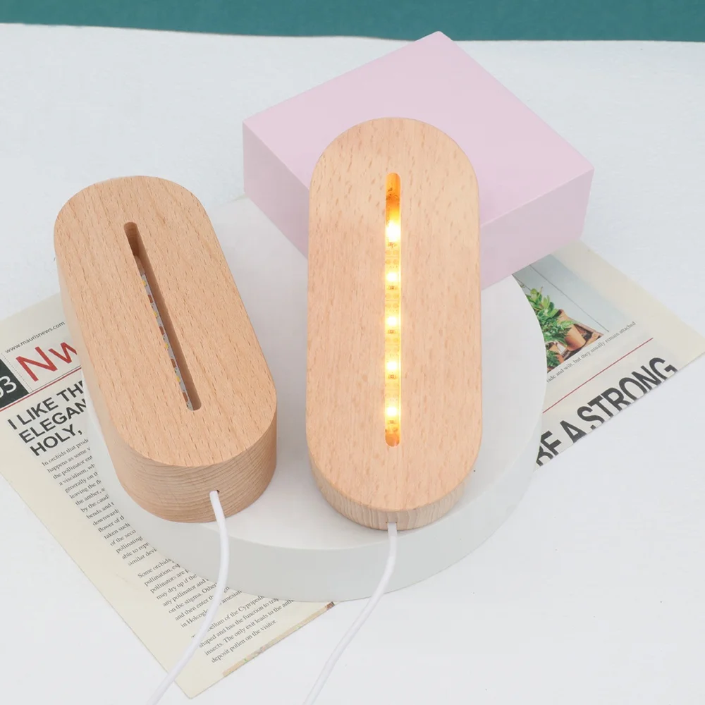 Acrylic base Wood 3D Lamp Base Memo Acrylic Message Board Light Wooden LED Night Light base gift