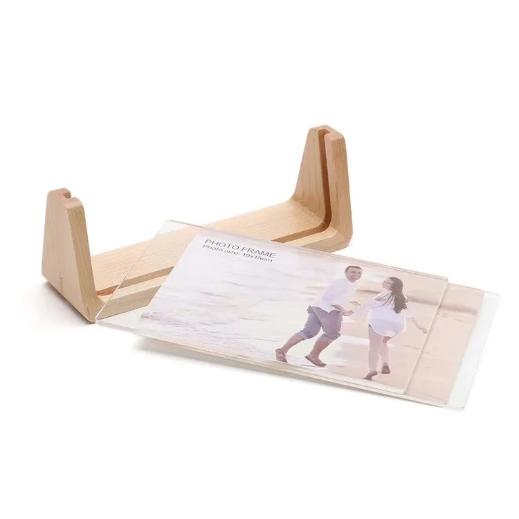Calendar Postcard Base wood photo frame acrylic U-shaped bottom seat custom high quality solid wood photo frame wooden base