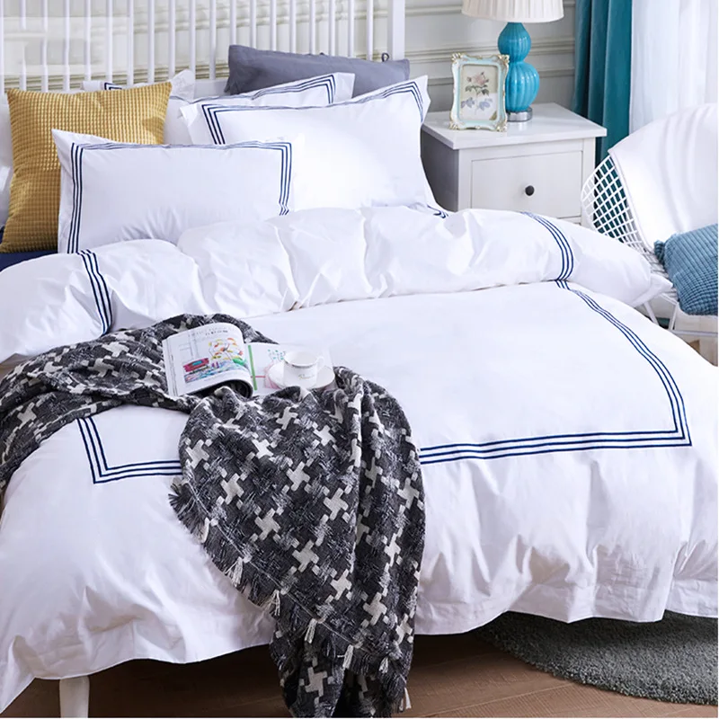 100% Cotton  Bed Sheet  500TC Fitted Bedsheet 4-In-1Bedspread White Bedding Set for Hotel