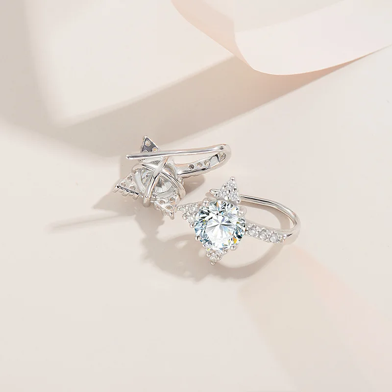 MOSSANYSTAR Silver Jewelry Classic Hoops Back Diamond Women Stud Earrings 925 silver fashion jewelry vvs moissanite earrings