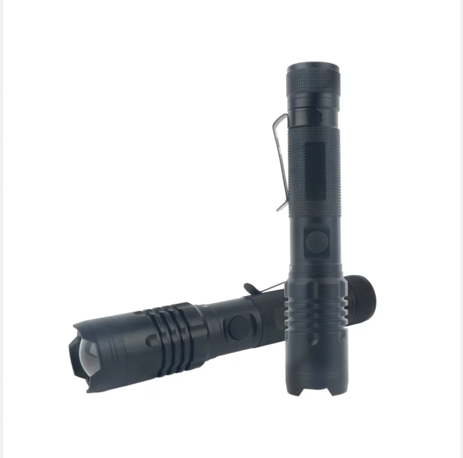 Zoomable  1500LM Rechargeable Flashlight Aluminum Torch LED Light with Pocket Clip (1600205595132)