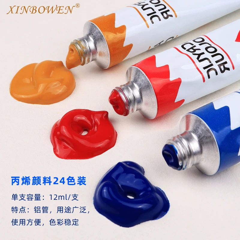 Xinbowen Wholesale Acrylic 39pcs Paint Set 24 Colors Rich Pigments For Painting Canvas Fabric