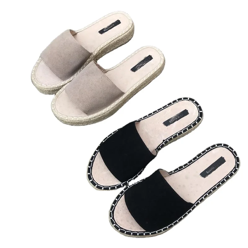 Basic espadrilles slip on flat jute slipper slides women strap sandal shoes