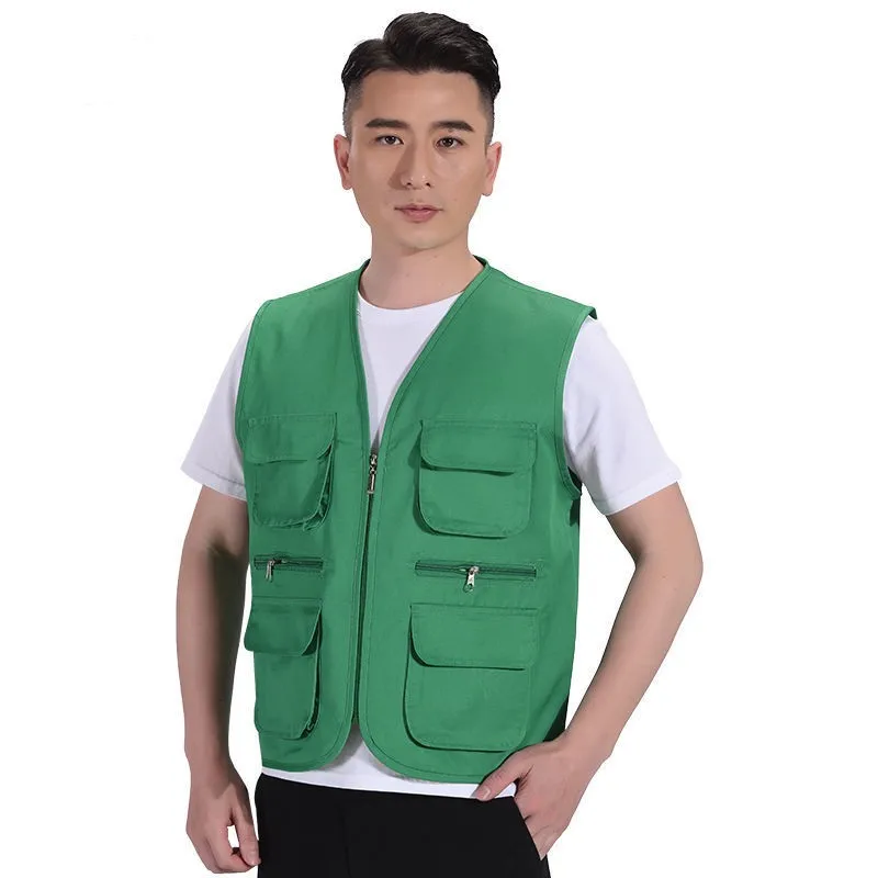 Jinteng Custom Logo Utility Reporter Multi Pocket Fishing Solid Workwear Uniform Cargo Vest for Outdoor Polyester Zip up Vest