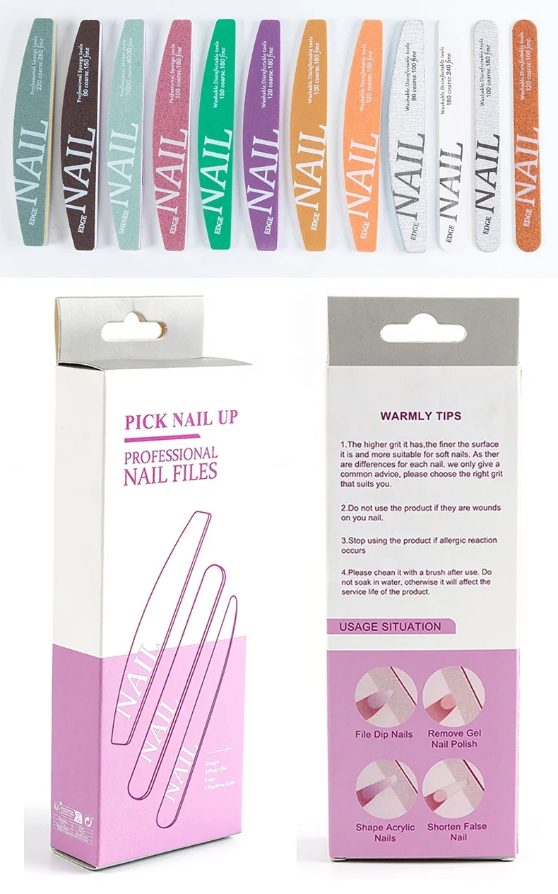 EDGE NAIL Print Pick Nail Up Professional Nail Files Coarse and Fine 12 pz Pack Kit Manicure with Display Box Set