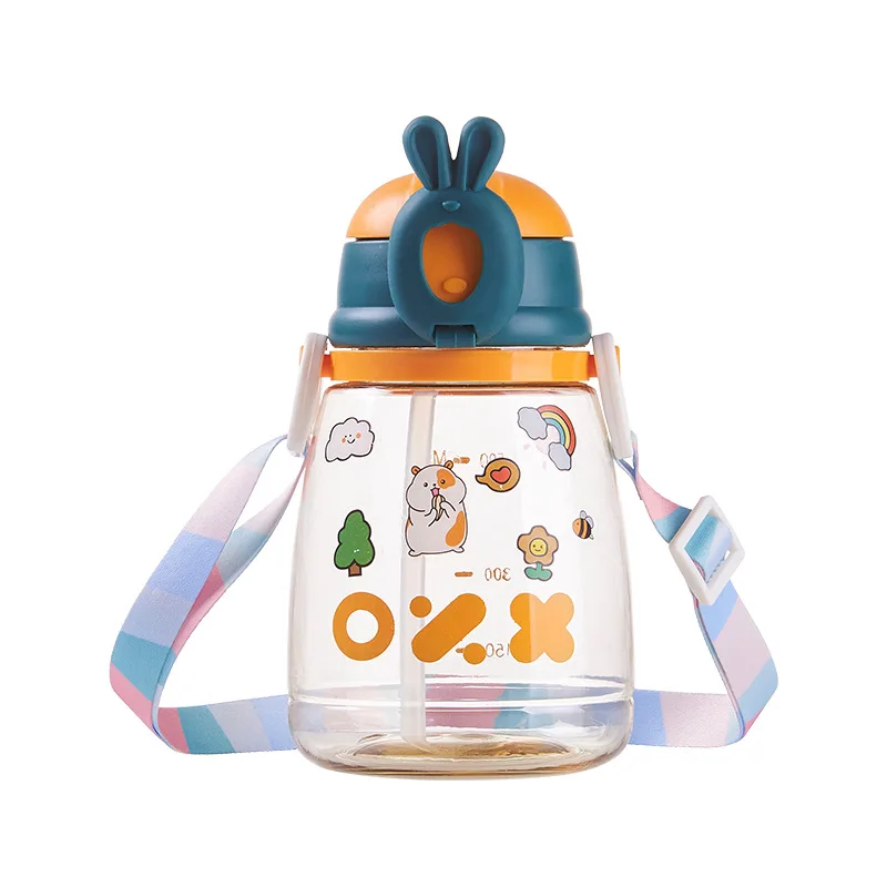 2024 New Attractive Cute Animals 600ml Plastic Student Water Bottle Kids Children Strap