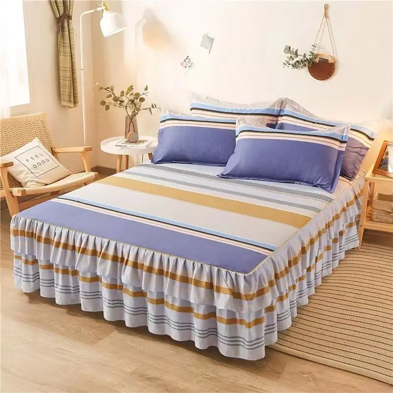 3pcs Set Bedding Skirt +2pcs Pillowcases Wedding Bedspread Bedsheet Mattress Cover Full Twin Queen King Size Floral Bedsheets